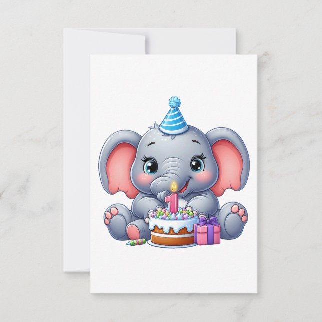 Cartons Réponse Anniversaire 1 an Éléphant Bébé (Devant)