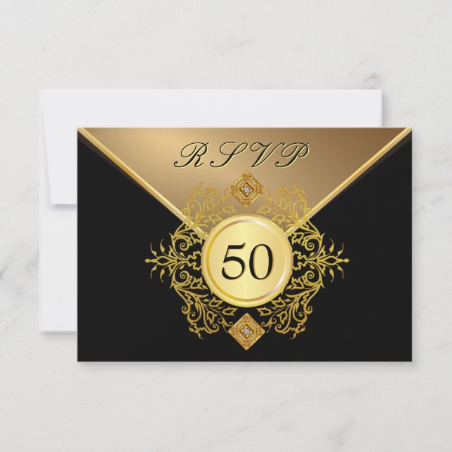 Cartons Réponse Anniversaire Formal Gold Black 50e Anniversaire RS (Devant)
