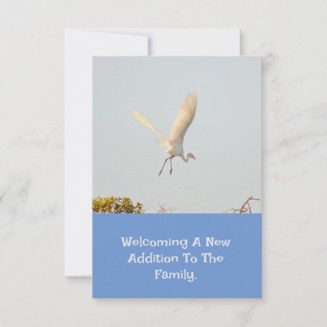 Cartons Réponse Annonce de naissance avec cigogne volante. (Devant)