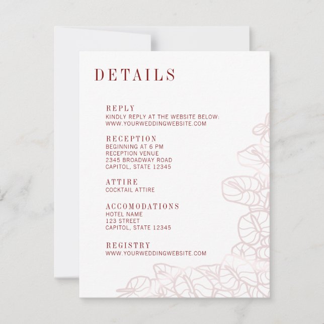 Cartons Réponse Anthurium Wedding Details & Reply Enclosure Card (Devant)