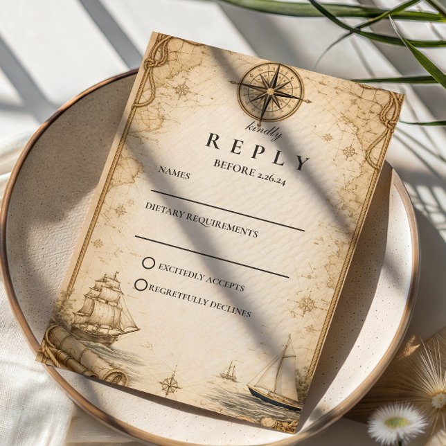 Cartons Réponse Antique Nautical Map Wedding (Créateur téléchargé)
