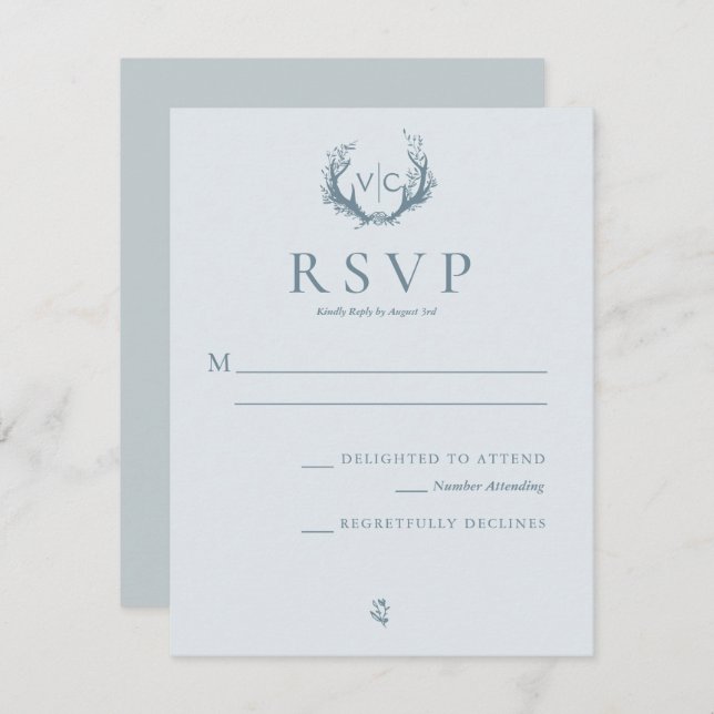 Cartons Réponse Antlers rustiques avec couronne fleurie | Mariage  (Devant / Derrière)