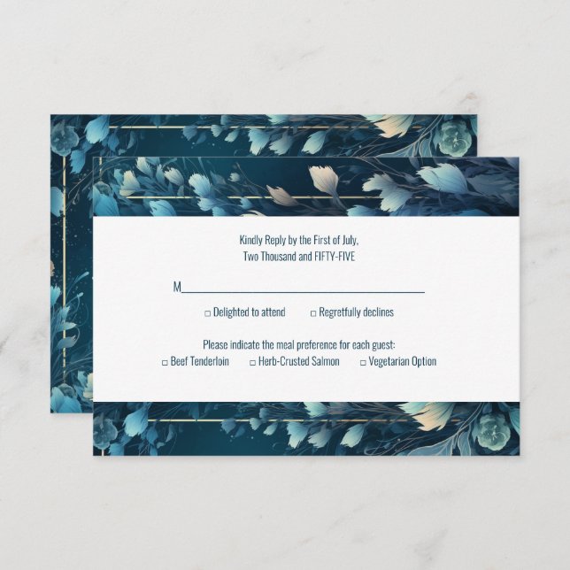 Cartons Réponse Aquamarine foncée et Mariage Floral bleu Turquoise (Devant / Derrière)