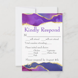 Cartons Réponse Aquarelle Abstraite Encre Fuchsia Rose violet or