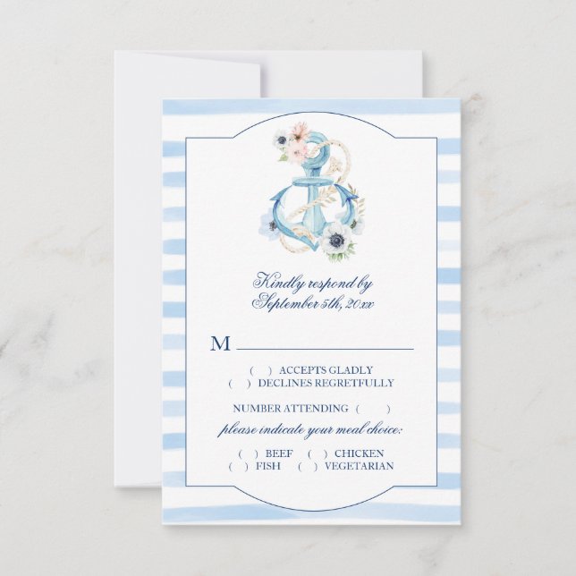 Cartons Réponse Aquarelle Ancre Florale Bleu Grandes Plats Choix d (Devant)