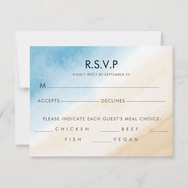Cartons Réponse Aquarelle Aqua Blue sur le Mariage de mer (Devant)