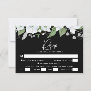 Cartons Réponse Aquarelle bat mitzvah noir Argent Script Floral