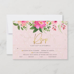 Cartons Réponse Aquarelle bat mitzvah rose Floral Typographie or