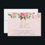 Cartons Réponse Aquarelle bat mitzvah rose Floral Typographie or<br><div class="desc">Soyez fier, réjouissez-vous et célébrez cette étape importante de votre Bat mitzvah préféré avec cette carte d'insertion RSVP sophistiquée et personnalisée pour votre événement! Une étonnante aquarelle florale rose et pêche avec une typographie de scénario de feuille d'or faux et un rose moderne poussiéreux et gris sans serif type superposent...</div>