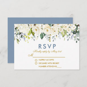 Cartons Réponse Aquarelle Blanc Floral Dusty Blue Gold Mariage