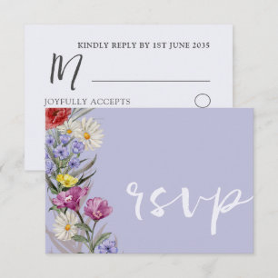Cartons Réponse Aquarelle blanche Fleur sauvage et Mariage violet