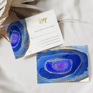 Cartons Réponse Aquarelle Blue Geode avec or MARIAGE