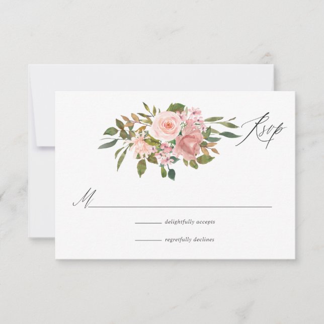 Cartons Réponse Aquarelle Blush Pink et Rose Gold Rose Mariage (Devant)
