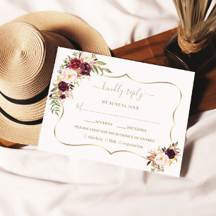 Cartons Réponse Aquarelle Bourgogne rouge rose Mariage or Floral