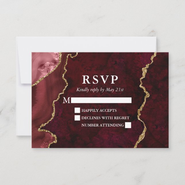 Cartons Réponse Aquarelle Burgundy Marbre Agate Mariage géographiq (Devant)