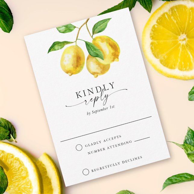Cartons Réponse Aquarelle Citron (The hand-painted watercolor lemon design creates a sophisticated wedding RSVP card.)