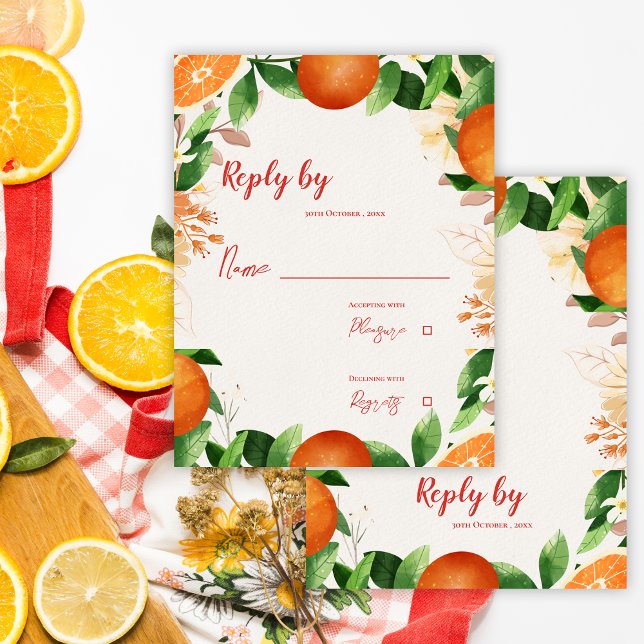 Cartons Réponse Aquarelle Citrus Orange Mariage de automne d'autom (Watercolor Citrus Orange Autumn Fall Wedding RSVP Card)
