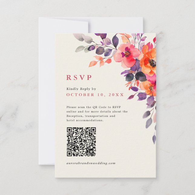 Cartons Réponse Aquarelle couleur orange rose brillant Code QR Pho (Devant)