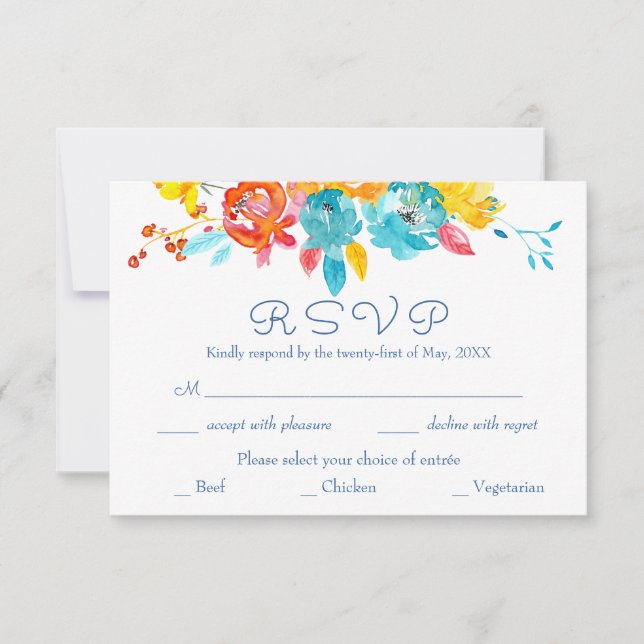 Cartons Réponse Aquarelle couleur vive Mariage floral (Devant)