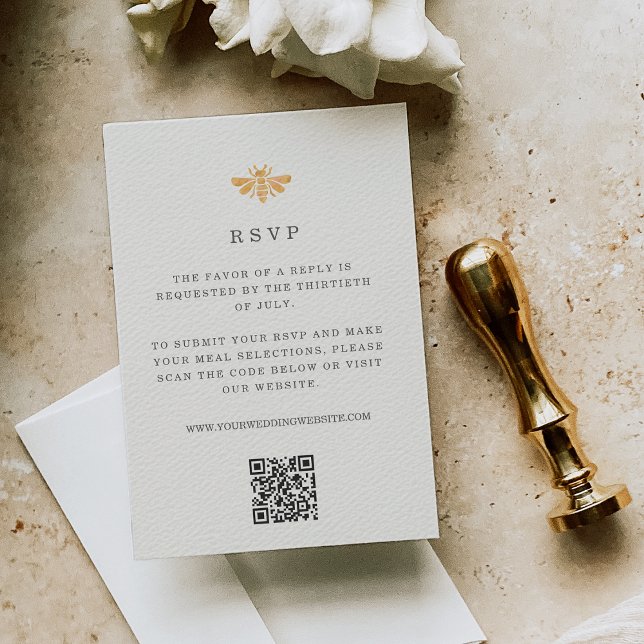Cartons Réponse Aquarelle d'abeille dorée Mariage QR Code (Créateur téléchargé)