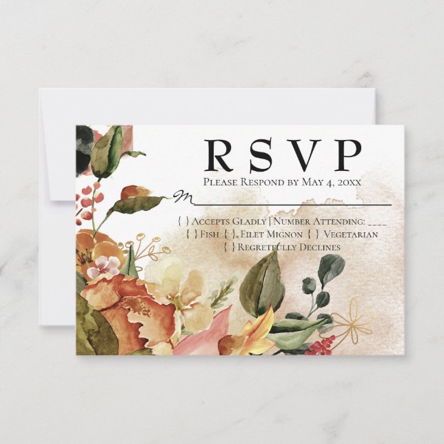 Cartons Réponse Aquarelle d'automne Mariage floral (Devant)