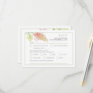 Cartons Réponse Aquarelle de Grevillea vert corail blanc mariage