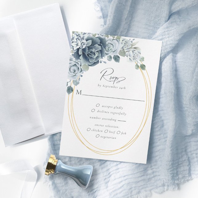 Cartons Réponse Aquarelle Dusty Blue Floral Options Mariage (Créateur téléchargé)
