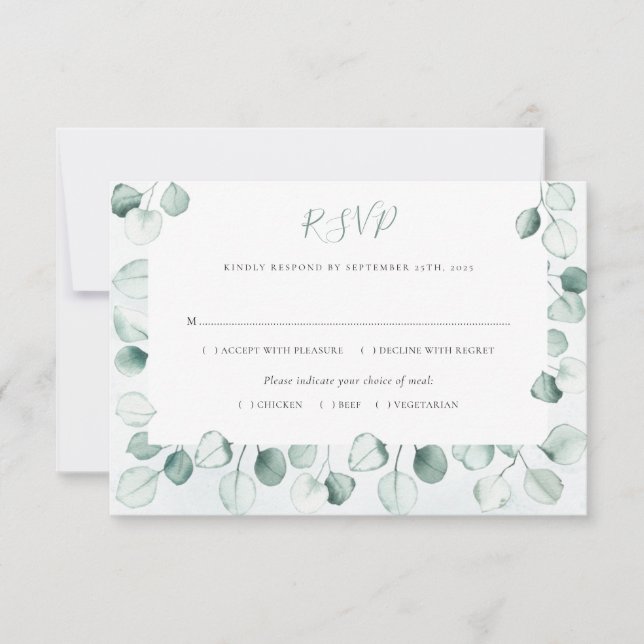 Cartons Réponse Aquarelle Dusty Eucalyptus Feuille Mariage frontal (Devant)
