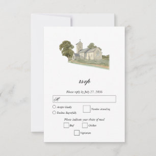 Cartons Réponse Aquarelle Eglise traditionnelle Monogramme Mariage