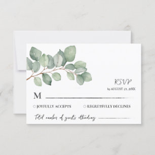 Cartons Réponse Aquarelle Eucalyptus Feuille Mariage vert