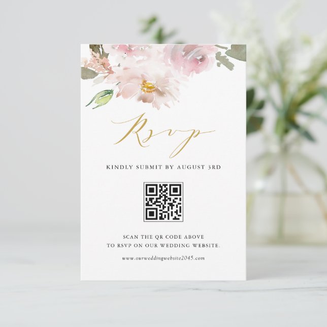 Cartons Réponse Aquarelle féminine Blush Flowers Mariage QR Code (Debout devant)