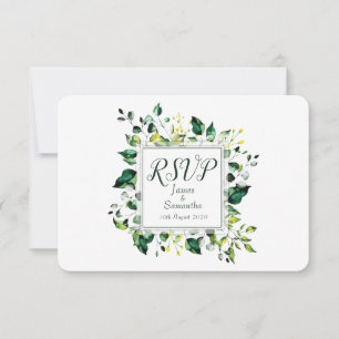 Cartons Réponse Aquarelle Feuille verte et Fleur jaune MARIAGE