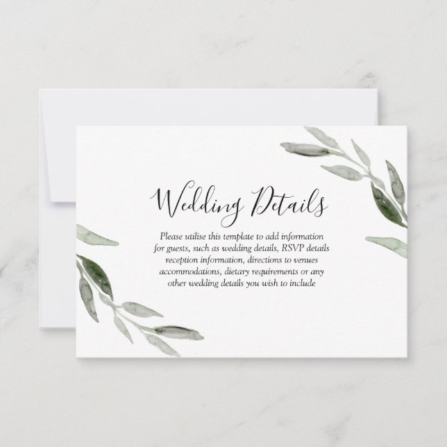 Cartons Réponse Aquarelle Feuille verte Moderne Détails du Mariage (Devant)