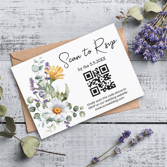 Cartons Réponse aquarelle fleur sauvage code qr mariage tendance c (Créateur téléchargé)