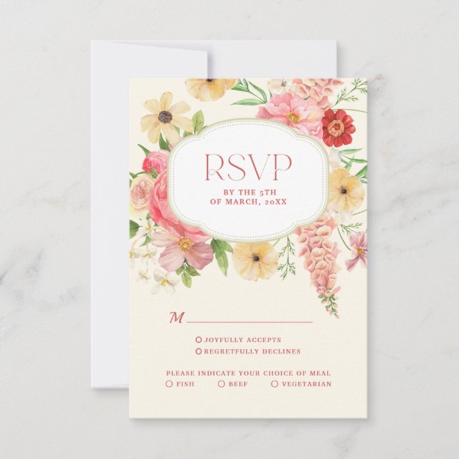 Cartons Réponse Aquarelle fleurie beurre jaune Mariage qr code (Devant)