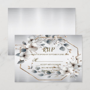 Cartons Réponse Aquarelle Fleurs blanches Cadre doré Argent Turquo