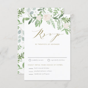 Cartons Réponse Aquarelle Fleurs blanches et Mariage de verdure