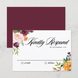 Cartons Réponse Aquarelle Fleurs d'automne Bouquet Mariage de auto