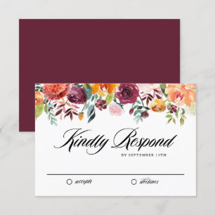 Cartons Réponse Aquarelle fleurs d'automne Garland Mariage de auto