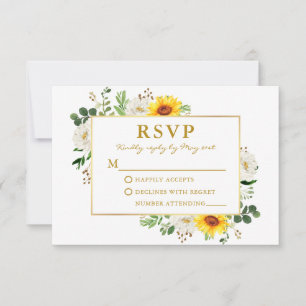 Cartons Réponse Aquarelle Fleurs de soleil Blanc Floral Mariage Or