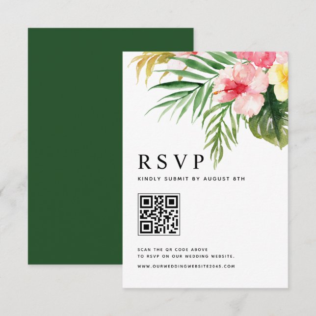 Cartons Réponse Aquarelle Fleurs tropicales Mariage de code QR (Devant / Derrière)