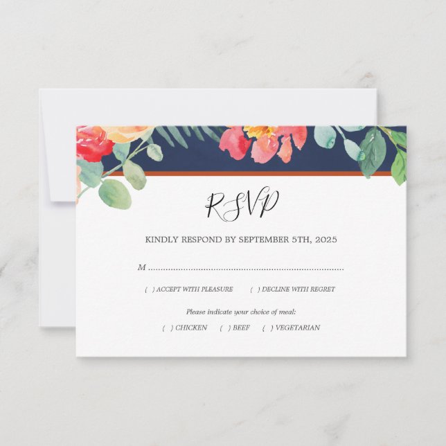 Cartons Réponse Aquarelle Floral Coral Marine Foliing Repas Mariag (Devant)