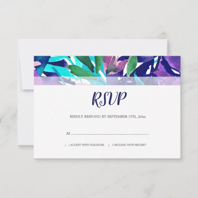 Cartons Réponse Aquarelle Floral Folial Marine Purple Aqua Mariage (Devant)