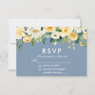 Cartons Réponse Aquarelle Floral Jaune Blanc Duché Bleu Mariage