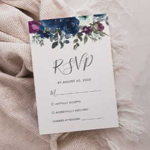 Cartons Réponse Aquarelle Floral Plum Marine Mariage bleu