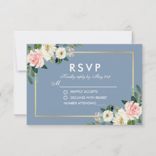 Cartons Réponse Aquarelle Floral rose blanc Dusty bleu Mariage