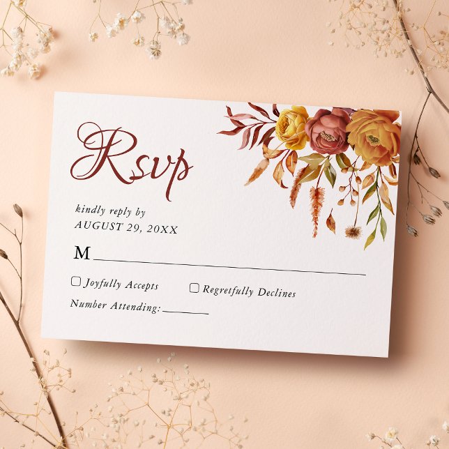 Cartons Réponse Aquarelle Floral Rustique Automne Chaud Mariage d' (Créateur téléchargé)