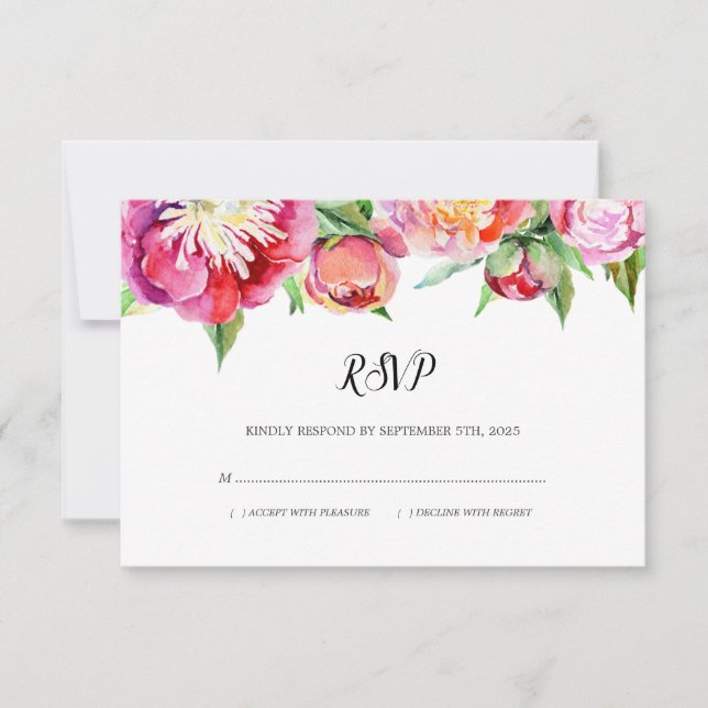 Cartons Réponse Aquarelle florale moderne Mariage de pivoine de co (Devant)