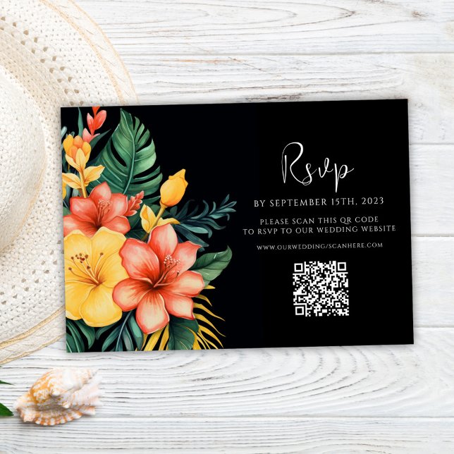 Cartons Réponse Aquarelle florale QR Code Mariage tropical (Floral Watercolor QR Code Tropical Wedding RSVP Card)