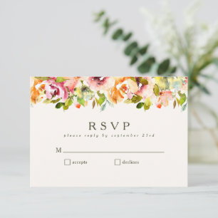 Cartons Réponse Aquarelle Florale Rustique Pays Bourgogne Mariage